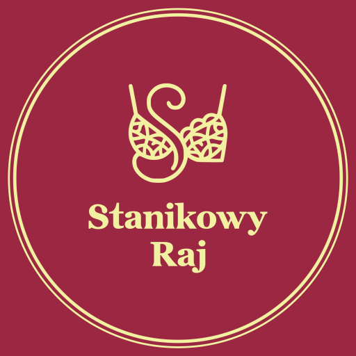 Logo Stanikowy Raj: żółty monogram stanika w kole na bordowym tle.